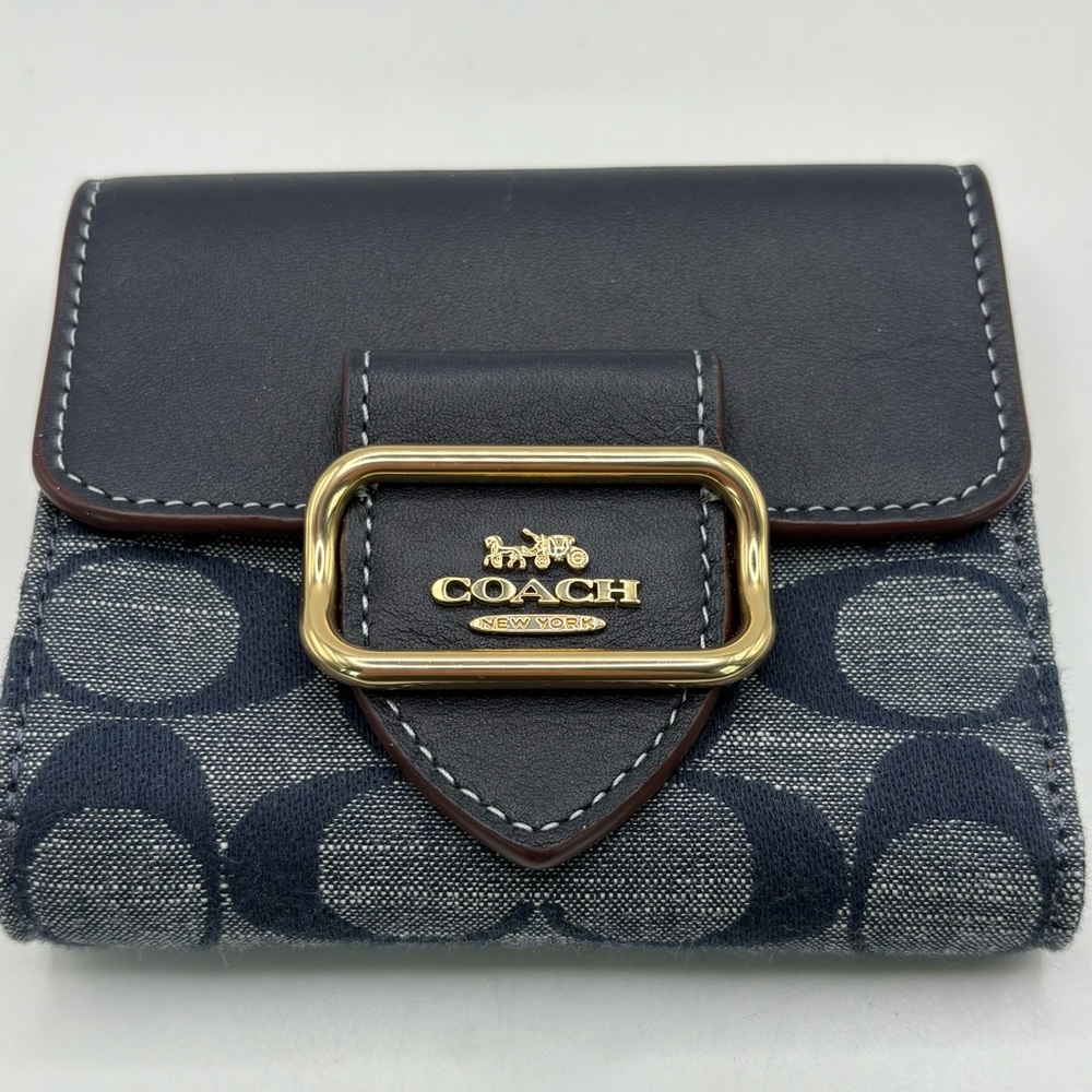 Coach Small Morgan Snap Wallet In Signature CC Navy Blue Chambray